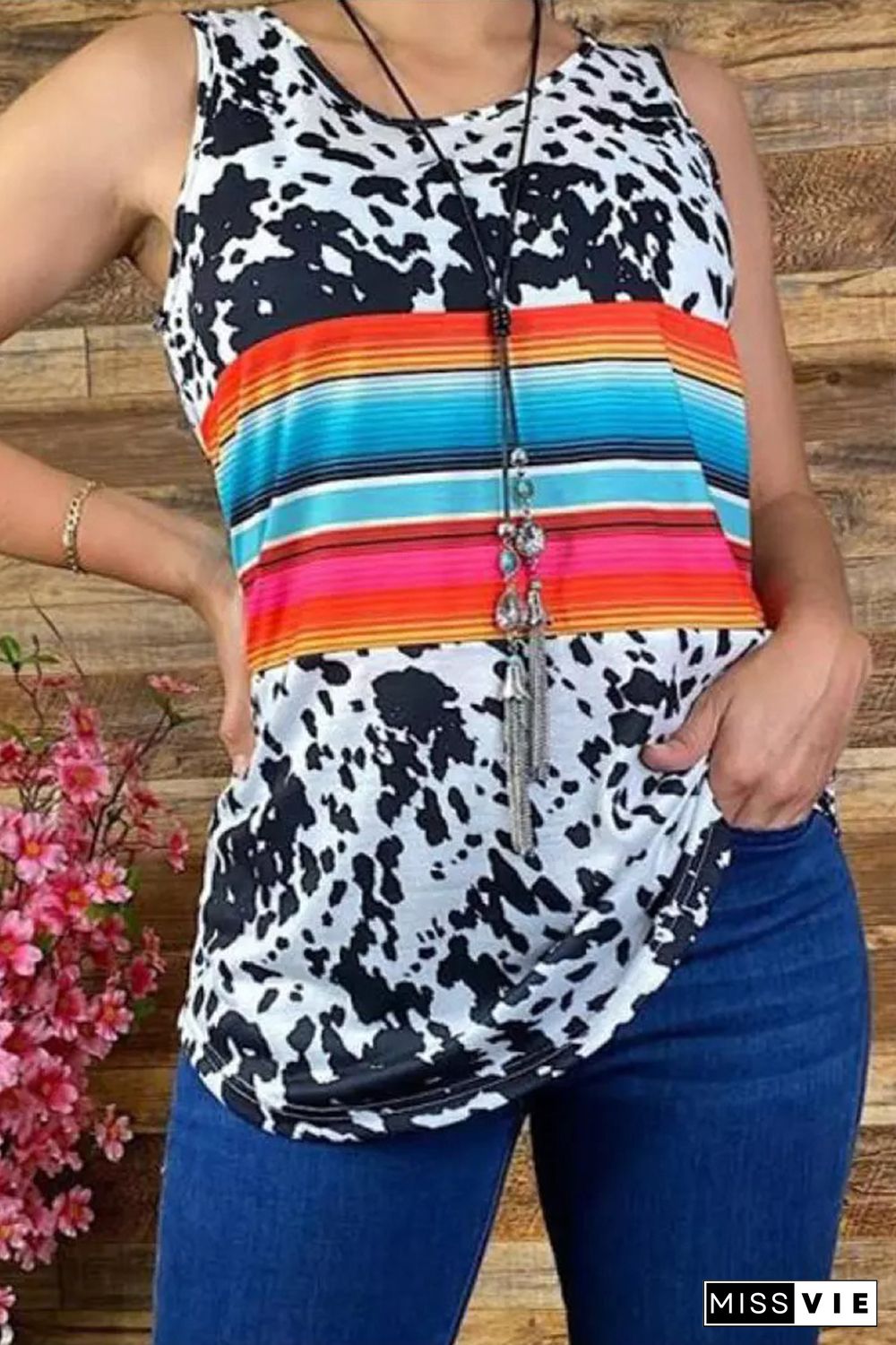 Multicolor Cow Serape Tank Top