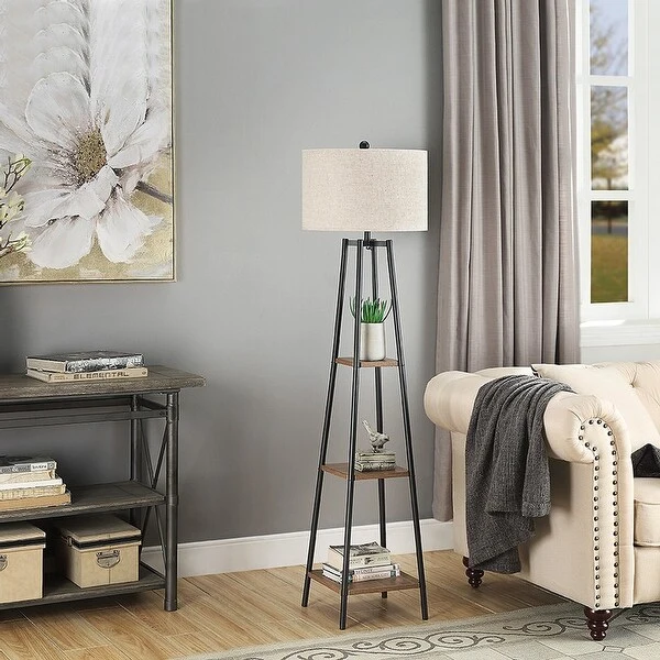 ROSEN GARDEN Floor Lamp, Standing Reading Light with Shelves and Shade