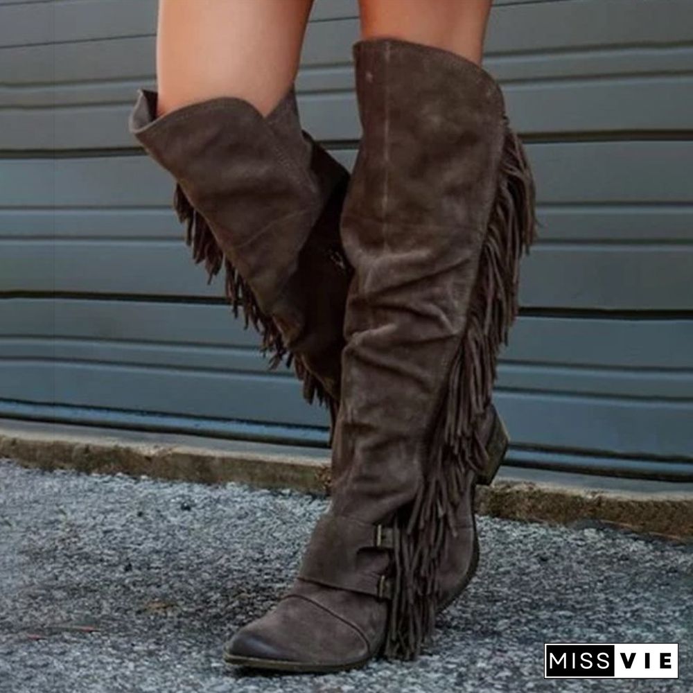 Low Heel Suede Winter Tassel Boots