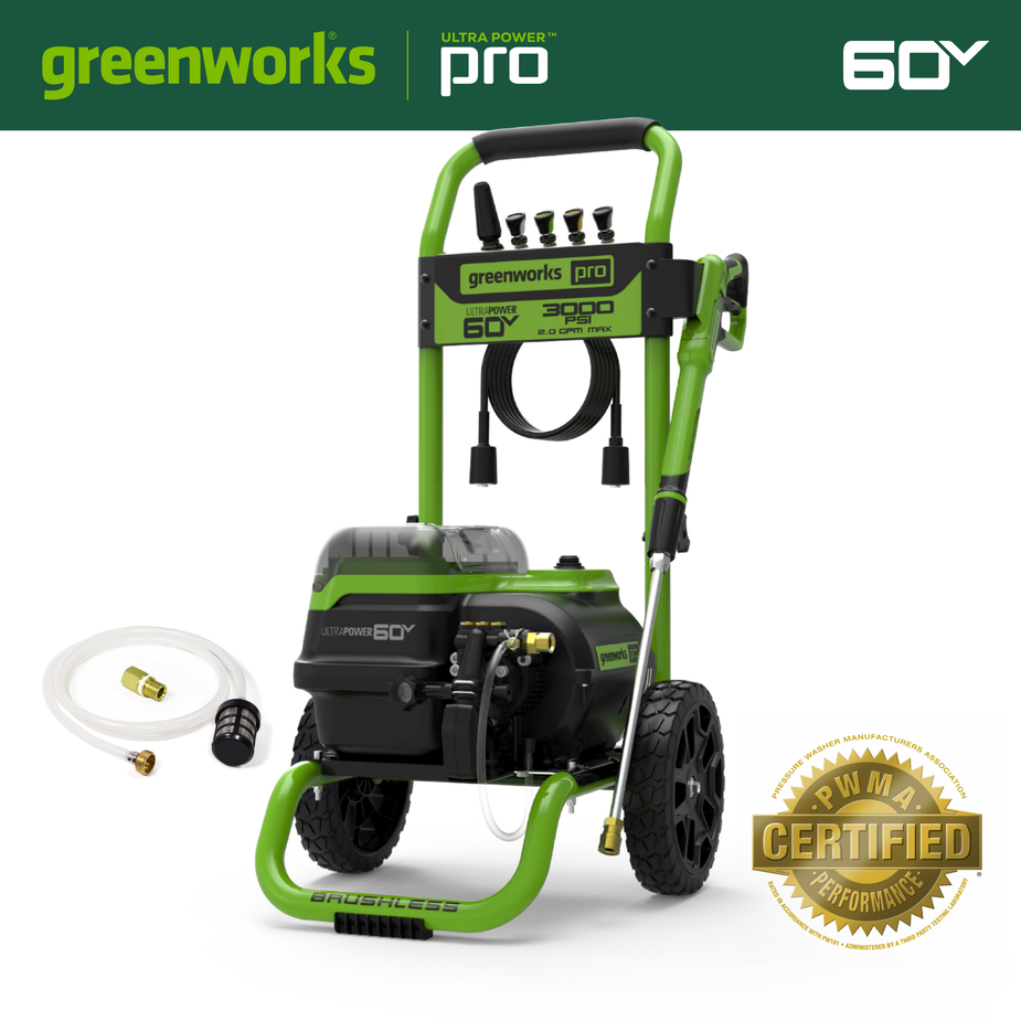 3000-PSI 2.0-GPM Pressure Washer w/ (2) 5.0Ah Batteries  Dual-Port Charger | Greenworks Tools