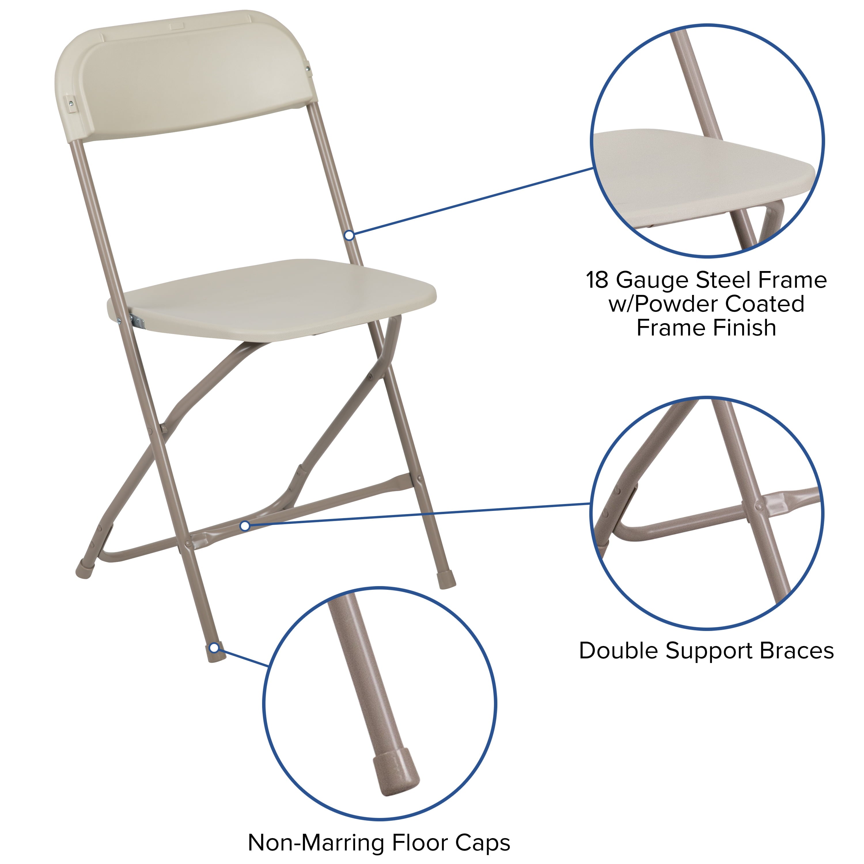 Emma + Oliver Set of 10 Beige Stackable Folding Plastic Chairs - 650 lb Weight Capacity