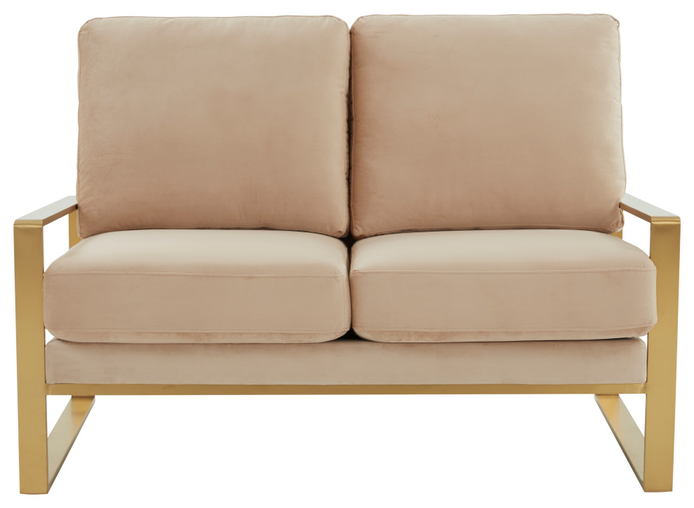 LeisureMod Jefferson Modern Design Velvet Loveseat With Gold Frame   Contemporary   Loveseats   by LeisureMod  Houzz