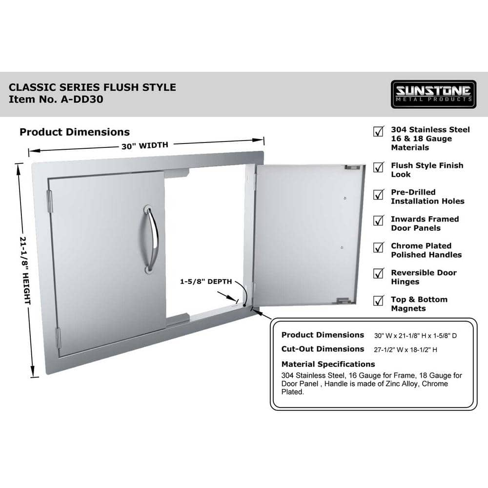 Sunstone Classic Series 30 in. 304 Stainless Steel Double Access Door A-DD30