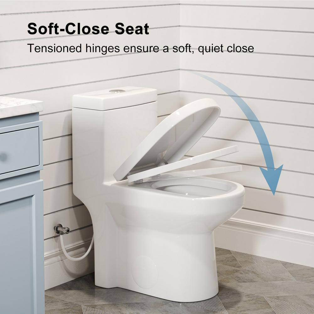 Hanikes One-Piece 1.11.6 GPF Dual Flush Round Toilet in White Soft Close Seat Included AR03N