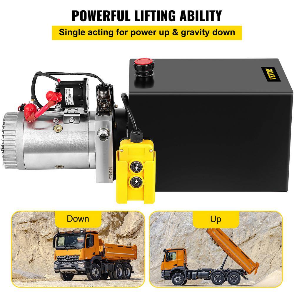 VEVOR Dump Trailer Power Unit 12-Volt Hydraulic Pump 13 Quart Single Acting with Control Remote Black CZYYB13KTTXDZYB01V0