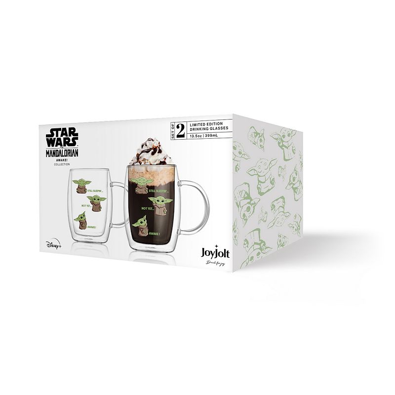 JoyJolt Star Wars The Mandalorian Awake The Child 2-pc. Double Walled Glass Mugs