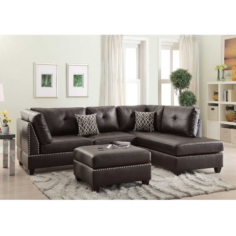 Bonded Leather L shaped Sectional Sofa with Chaise and Ottoman   104\