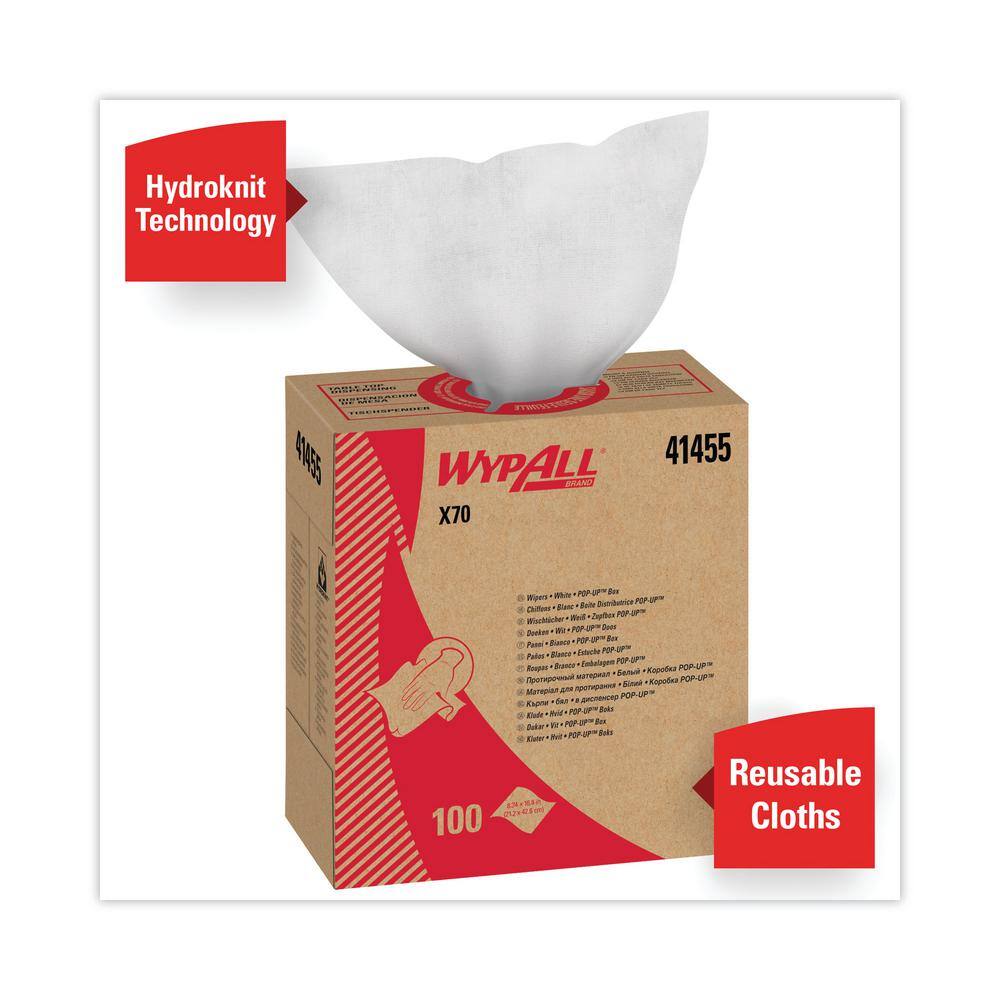 WYPALL X70 Cloths POP-UP Box 9-110 in. x 16-45 in. White 100Box 10 BoxesCarton KCC41455