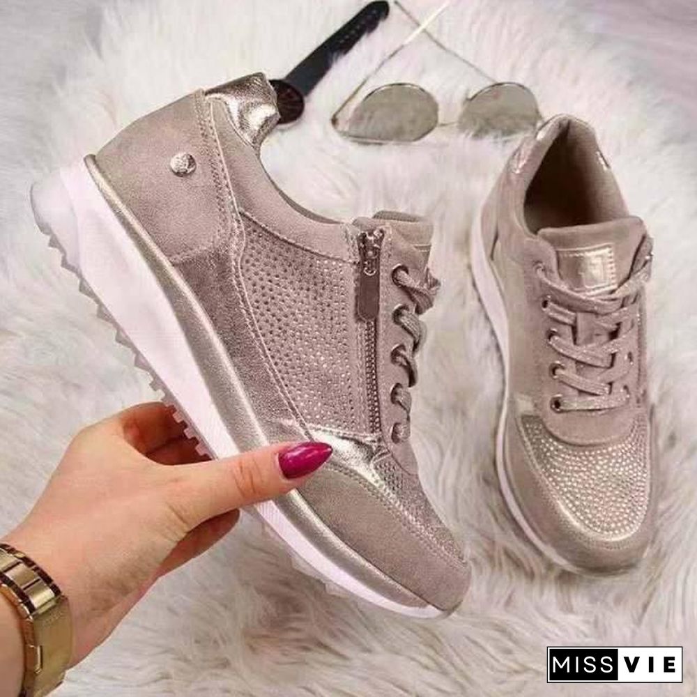 Women Casual Shoes New Fashion Wedge  Flat Shoes Zipper Lace Up Comfortable Ladies Sneakers Female Vulcanized Shoes