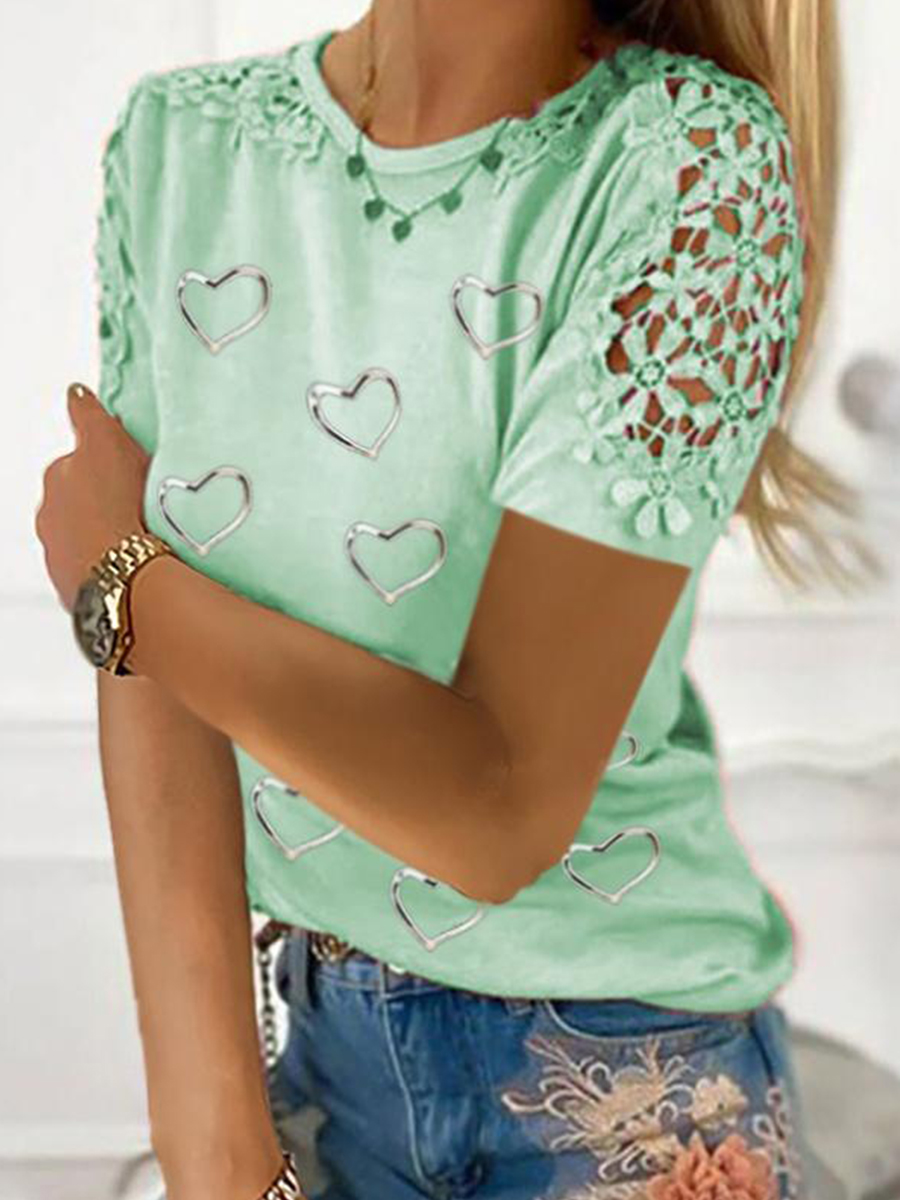 Lace Heart Print Short Sleeve T-Shirt