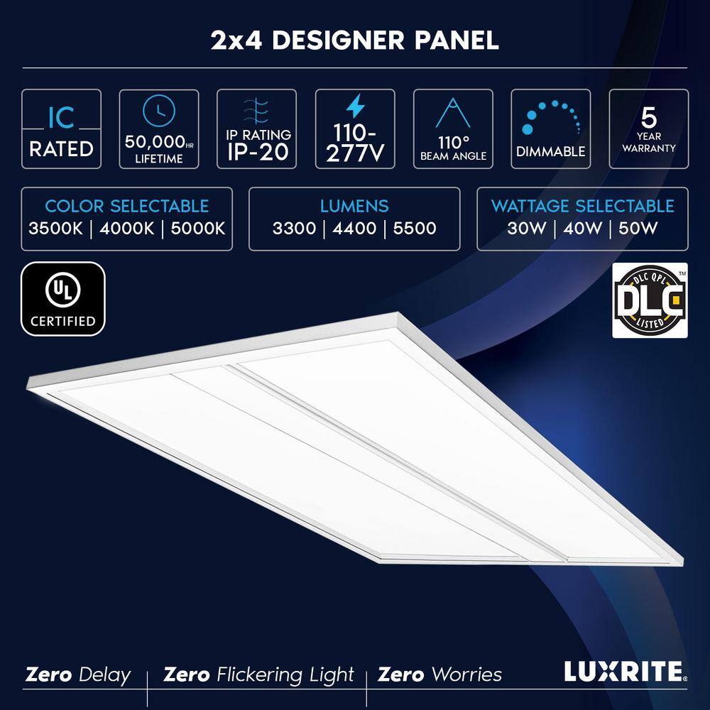 LUXRITE 2 ft. x 4 ft. 330044005500 Lumens Integrated LED Panel-Light 3 Color Options 3500K4000K5000K Dimmable (4-Pack) LR25707-4PK