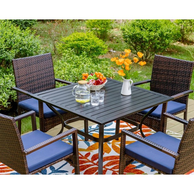 5pc Patio Dining Set With Square Metal Table amp 4 Pe Rattan Chairs Captiva Designs