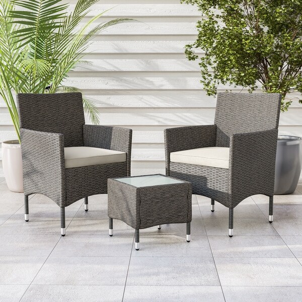 Zaara Compact Contemporary Wicker 3Piece Outdoor Wicker Conversation Set by MandL Co