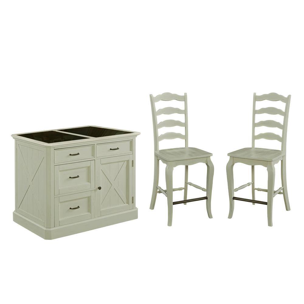 HOMESTYLES Seaside Lodge Hand Rubbed White Kitchen Island with Granite Top 5523-94