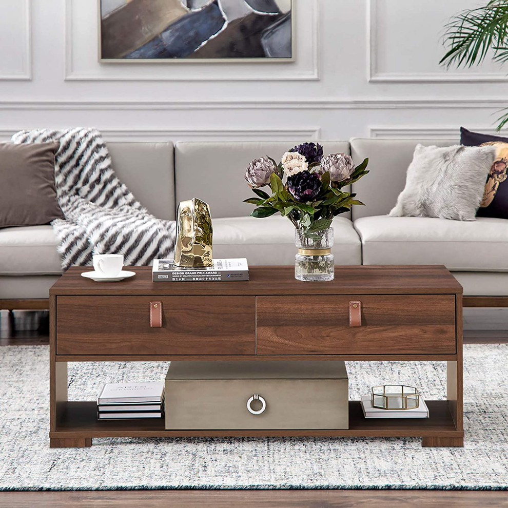 Coffee Table with Drawers  Industrial Accent Cocktail Table with 2 Drawers   Contemporary   Coffee Tables   by Imtinanz  LLC  Houzz