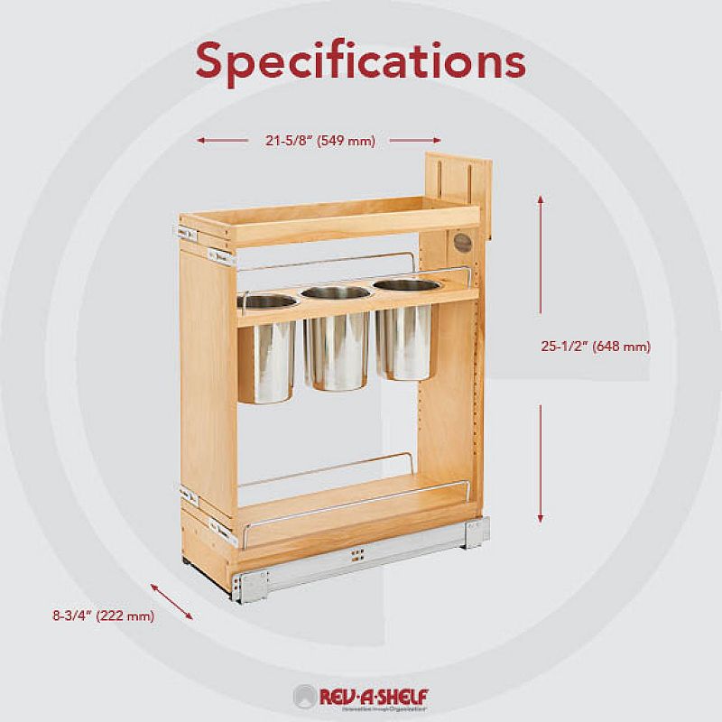 Rev-A-Shelf 8 Pull Out Kitchen Cabinet Organizer w/Utensil Holder， 448UT-BCSC8C