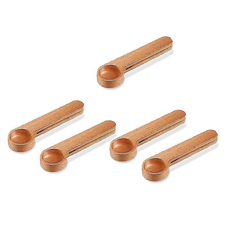 5 Pcs Wooden Coffee Scoop And Bag Clip Measure Spoon 2-in-1 Bags Sealer Measuring Spoon For Beans，e