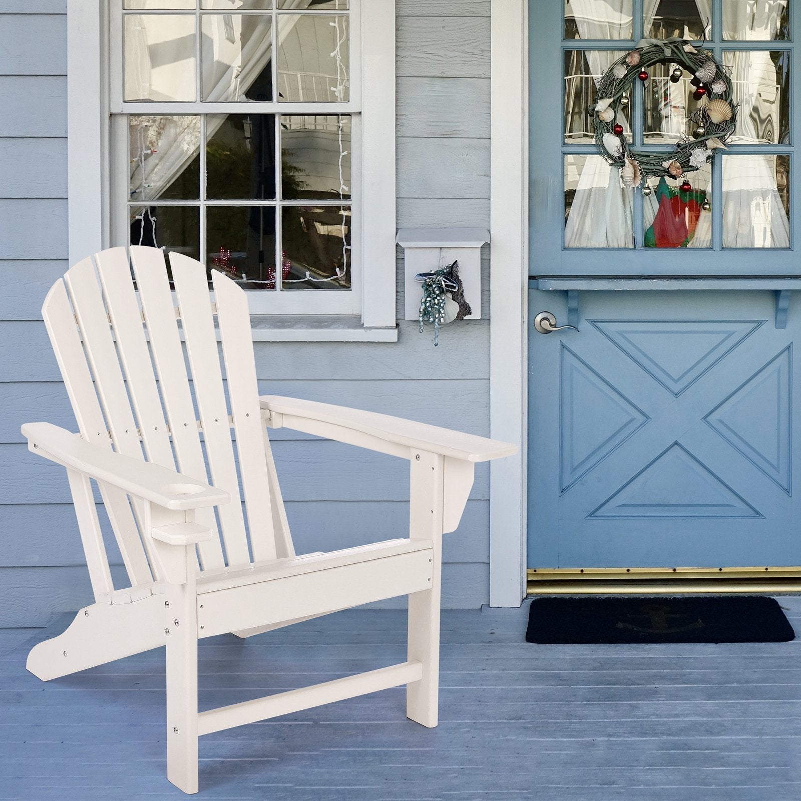 Arlopu HDPE Adirondack Chair with Cup Holder， All Weather Outdoor Patio Furniture