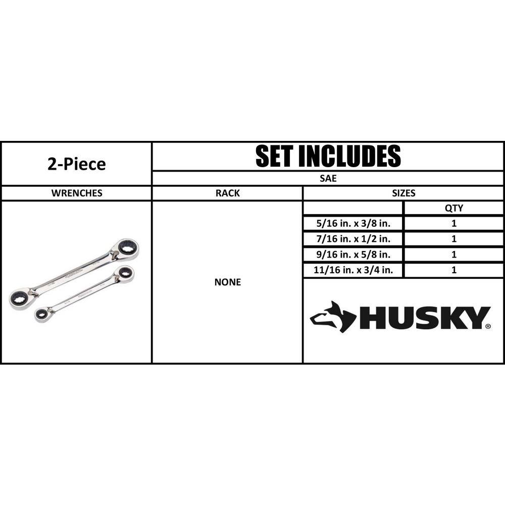 Husky SAE Quad Drive Ratcheting Wrench Set (2-Piece) HQRRW2PCSAE