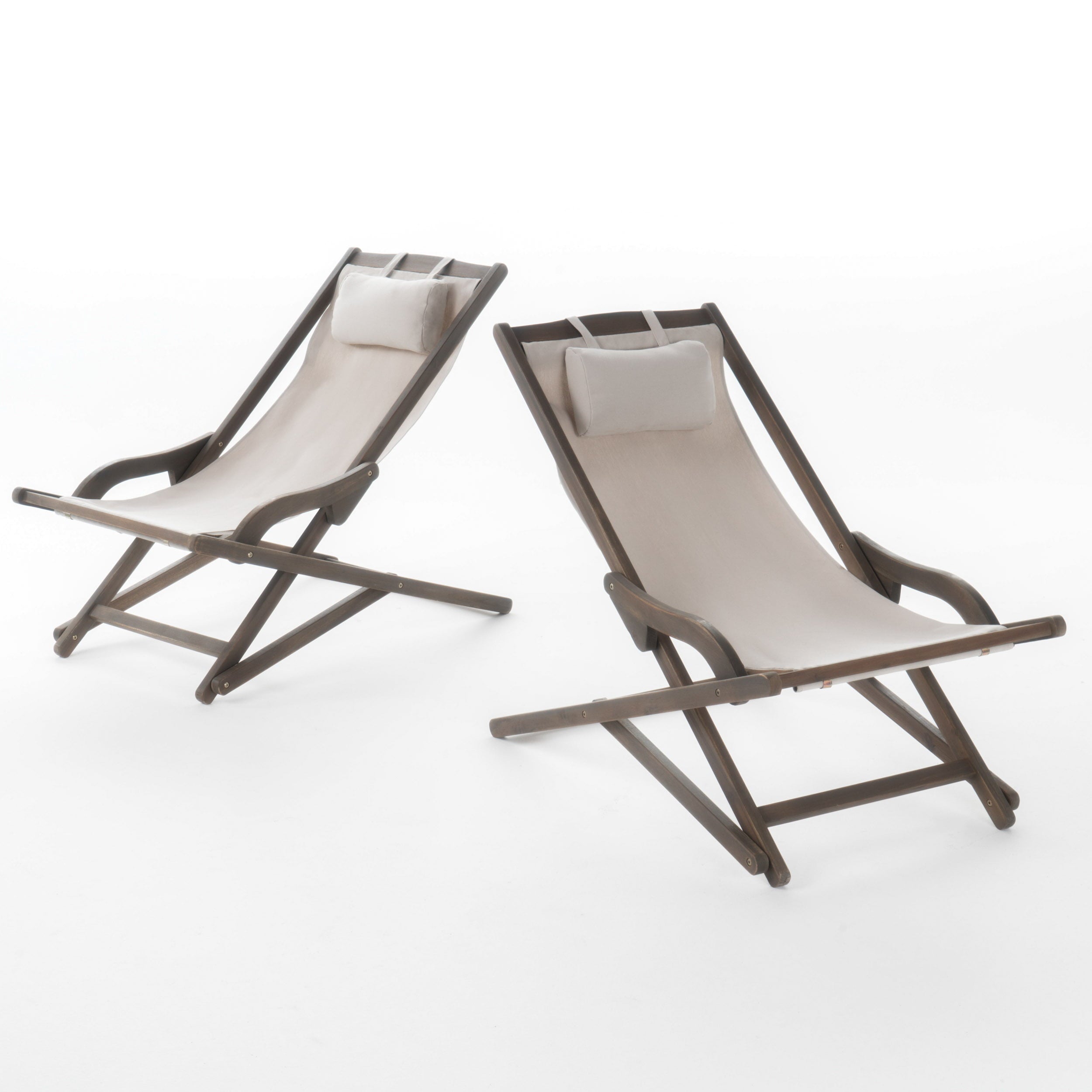 Northland Outdoor Wood and Canvas Sling Chair， Set of 2， Beige