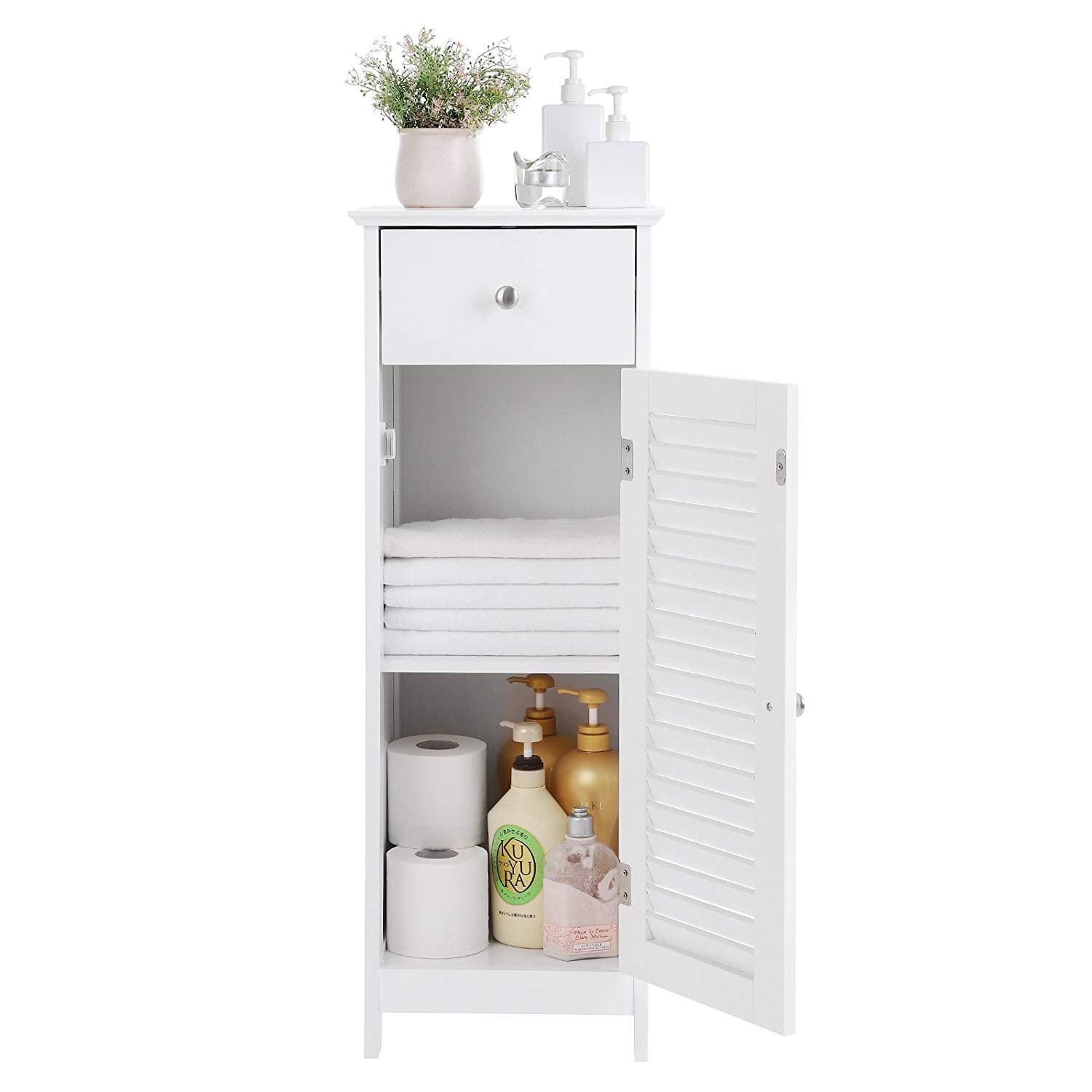 Zimtown Cabinet Bedroom Storage Floor  Bathroom Organizer Towel Shelves white