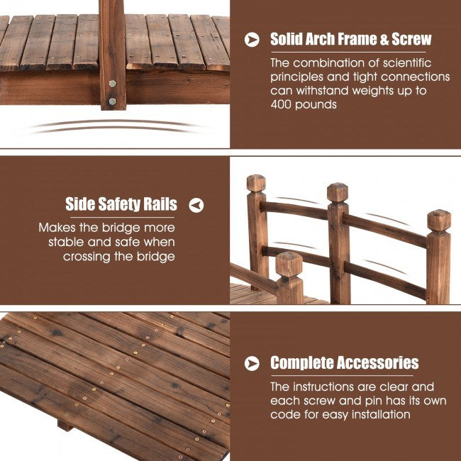 Henmomu 5 Feet Wooden Garden Bridge Arc Stained Finish Footbridge Decorative Garden Bridges