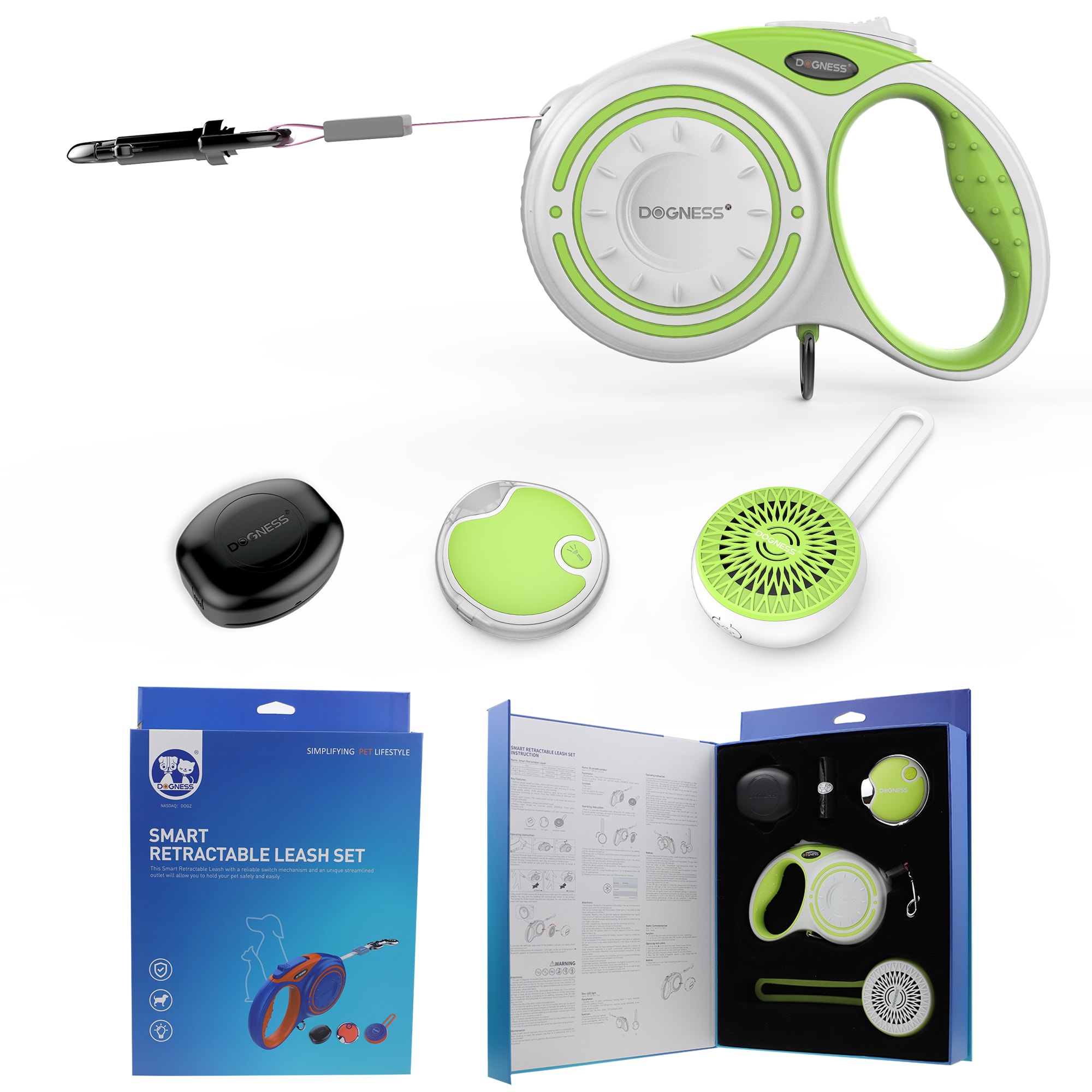 Dogness Smart Retractable Green Leash Boxed Set， 13 L