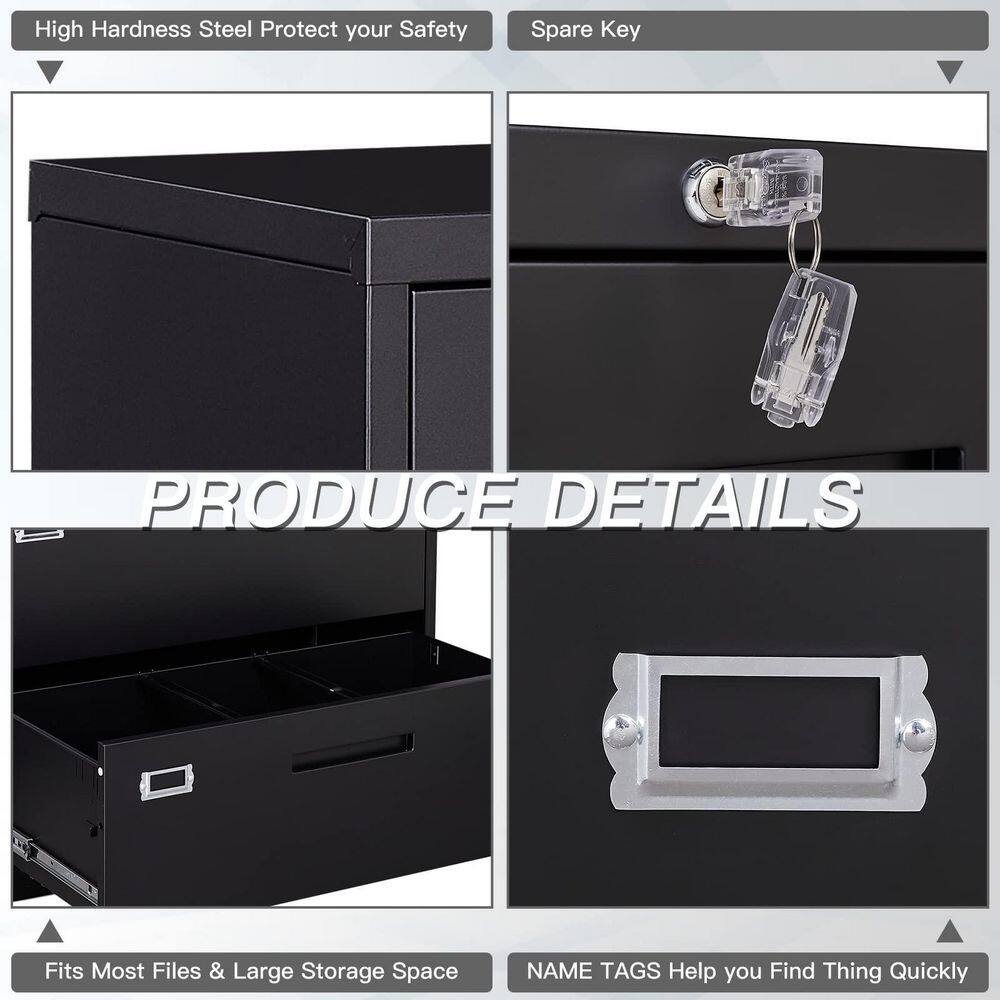 Zeus  Ruta Black File Cabinet 3-Drawer with Lock Locking Metal Lateral Filing Cabinet for Home Office ZeusOffice112BK