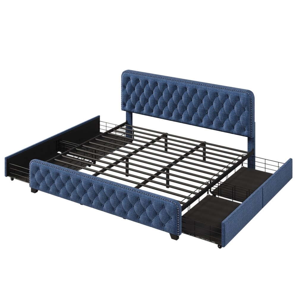 Metal Platform Bed Storage Bed with Button Tufted Headboard Footboard