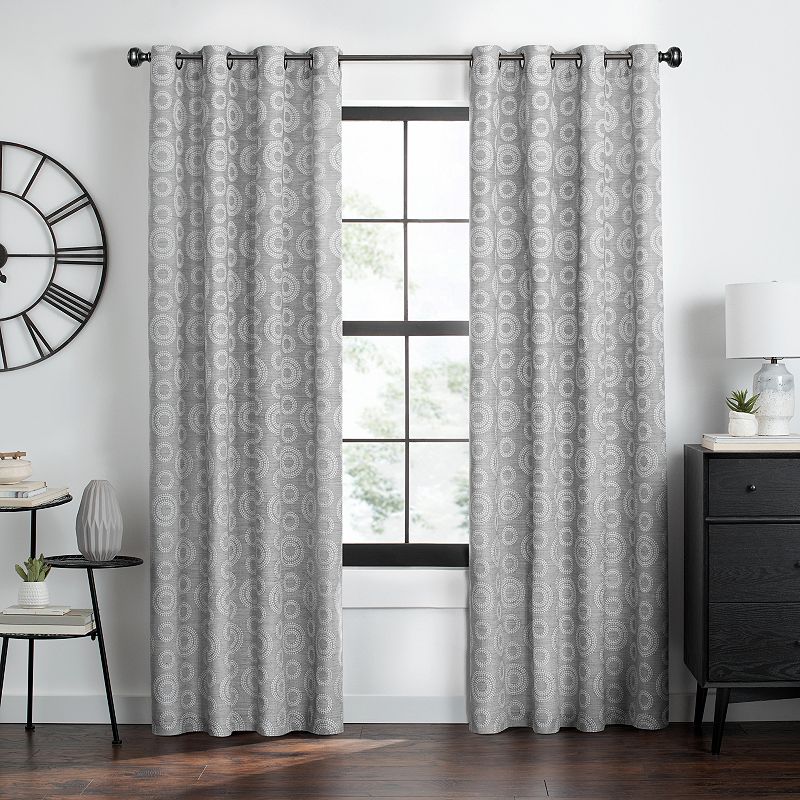 Kate Aurora Contemporary Woven Jacquard Modular Circles Grommet Top Single Window Curtain Panel