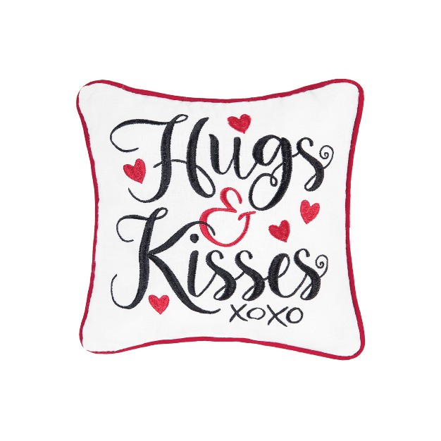 X 10 quot Hugs amp Kisses Embroidered Valentine x27 s Day Petite Size Accent Throw Pillow