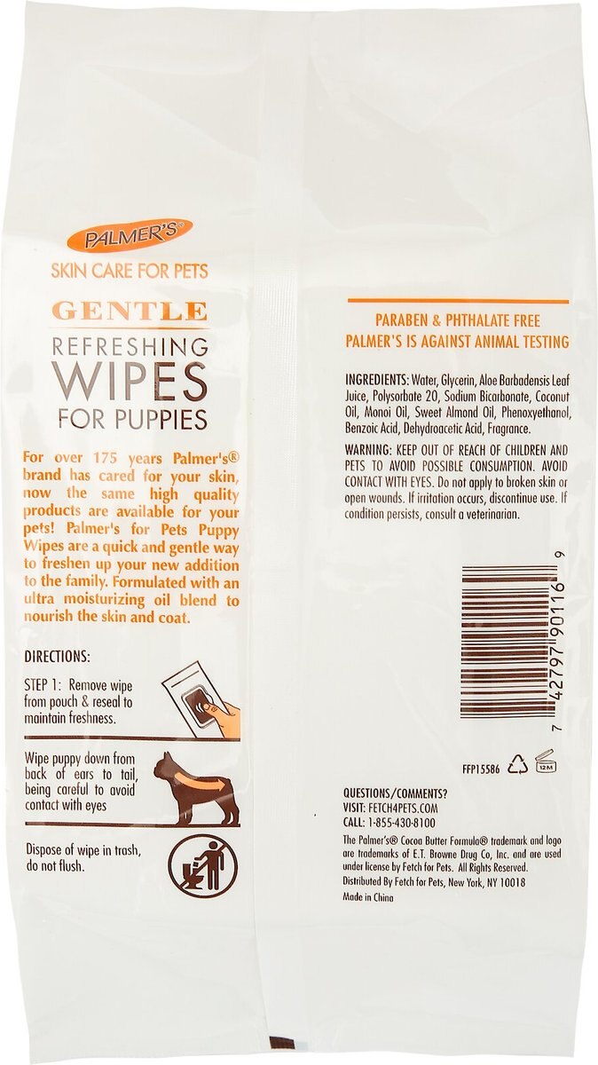 Palmer's for Pets Puppy Wipes Dog Wipes， 100 count