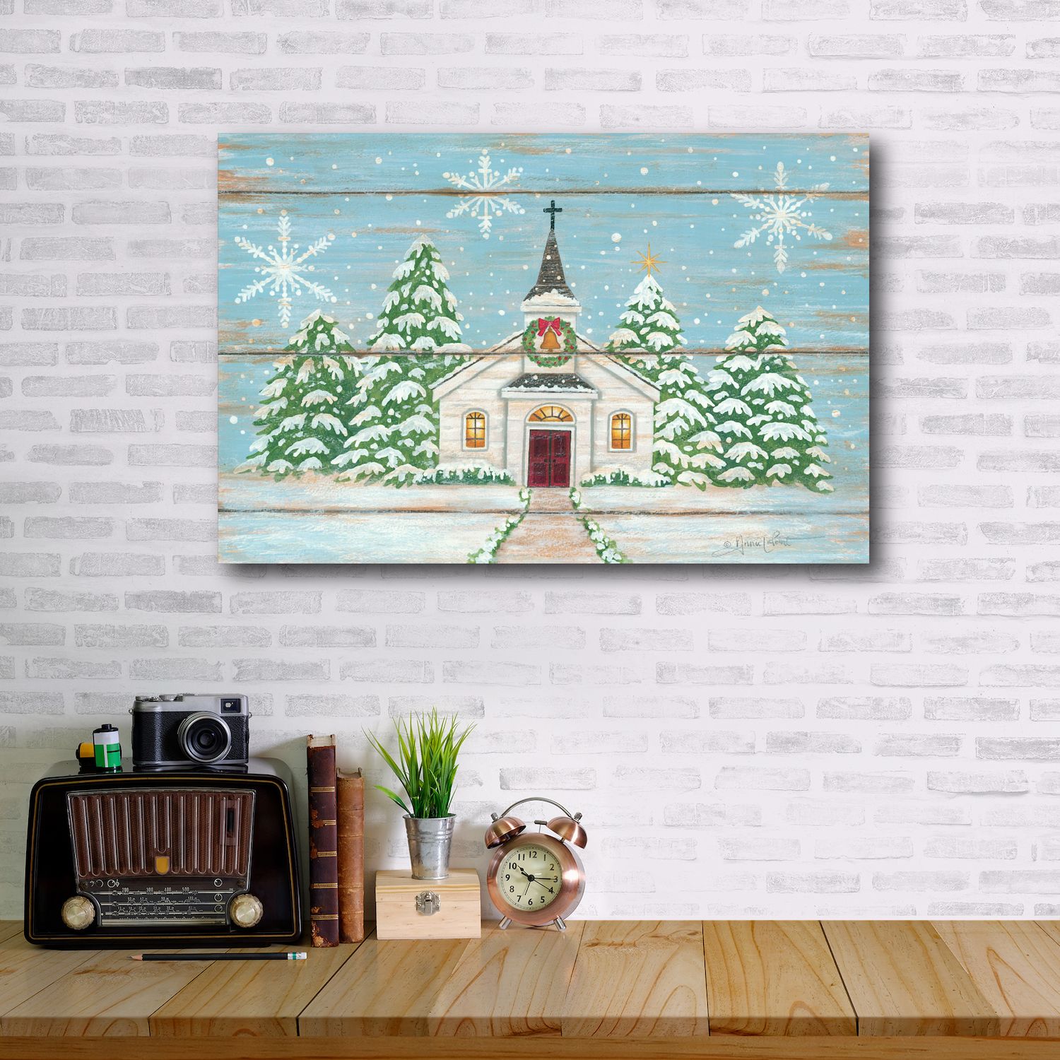 COURTSIDE MARKET White Christmas Chapel Canvas Wall Art