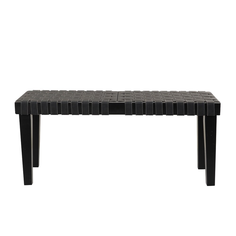 Black Wood Woven Bench   44\