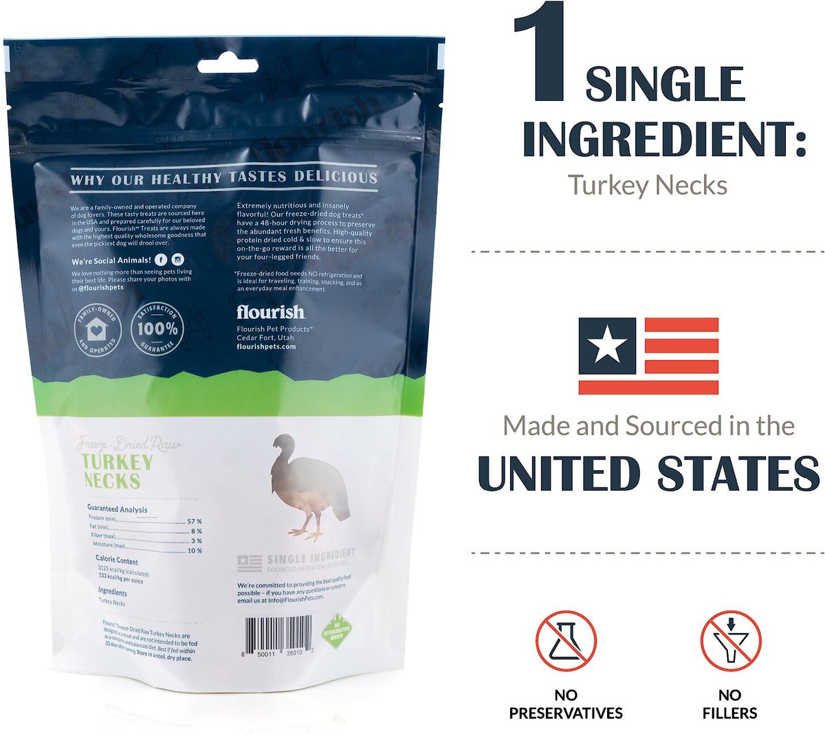 Flourish Turkey Necks Freeze-Dried Dog Treats