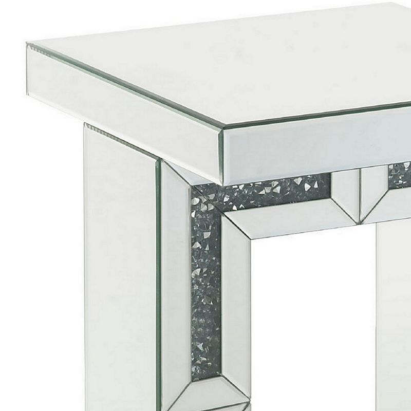 Accent Table with Open Geometric Base and Acrylic Diamond Inlay， Silver