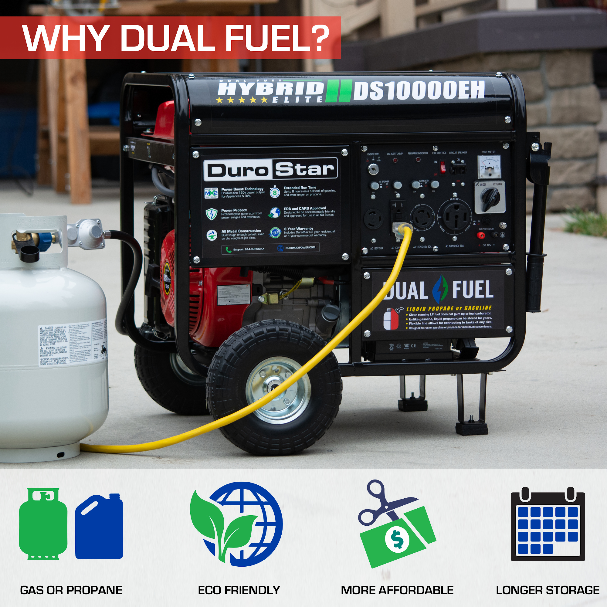 DuroStar DS10000EH 10000-Watt 439cc Dual Fuel Generator with Electric Start