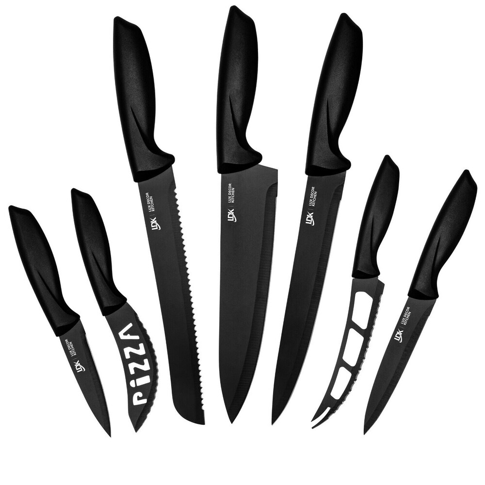 7 Pcs Stainless Steel Kitchen Knife Set Ultra Sharp   Black