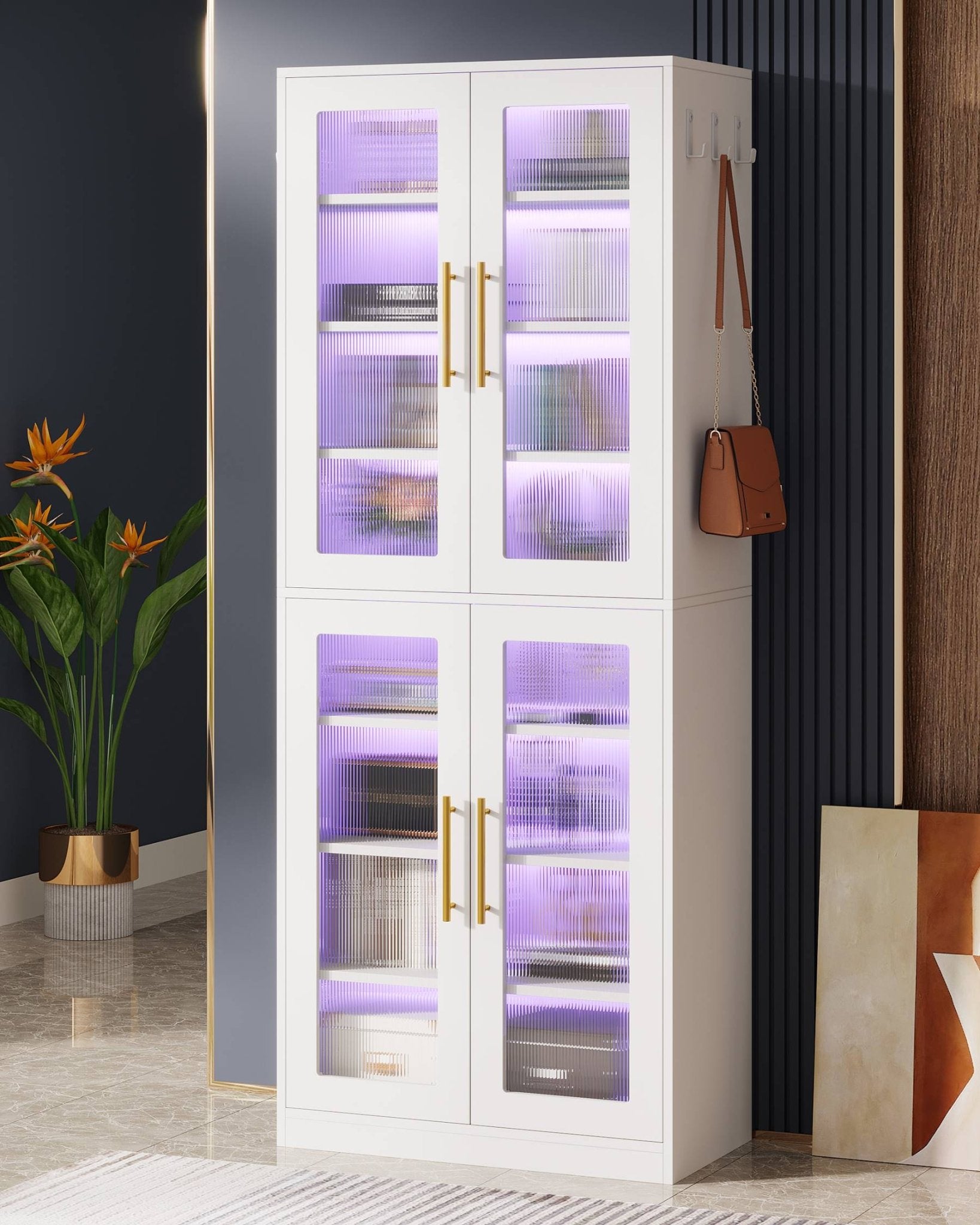 67-inch Bookcase, 8-Tier Bookshelf with Acrylic Doors and LED Light