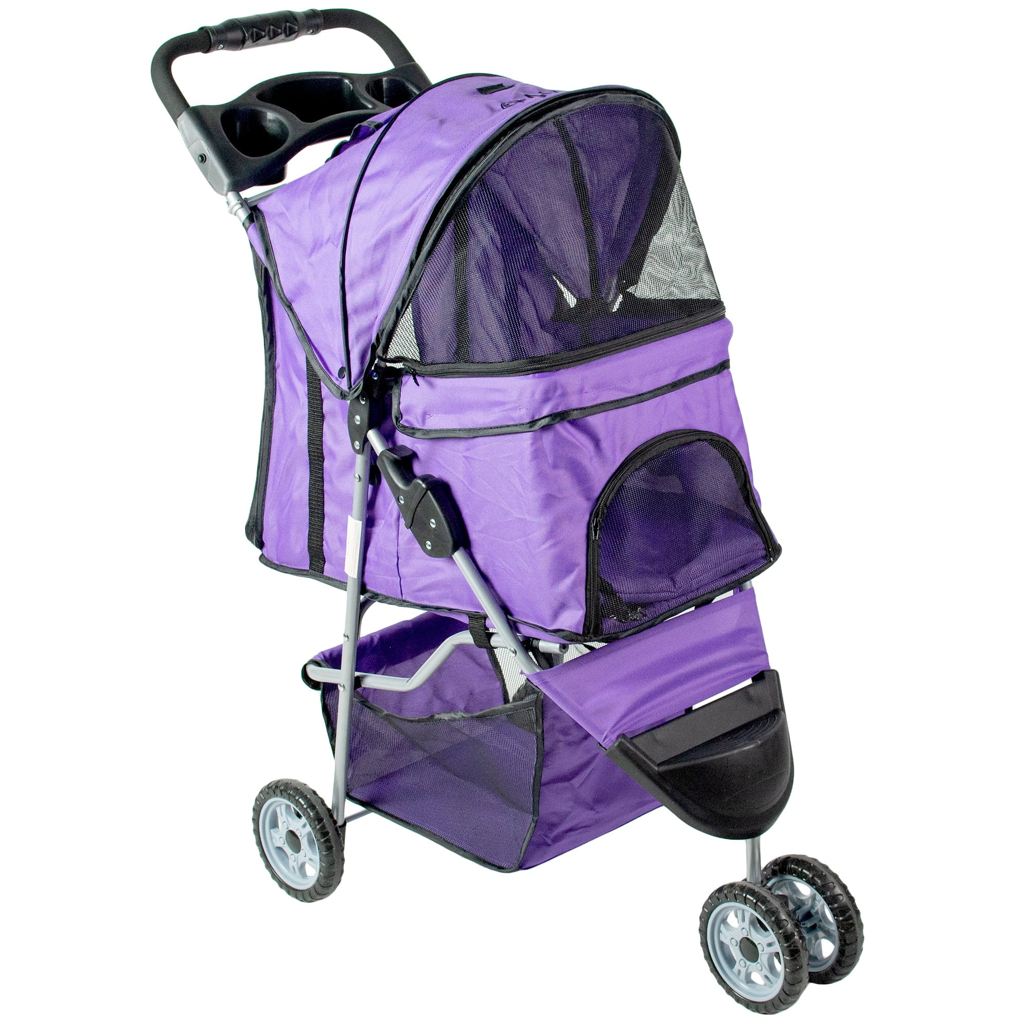 VIVO Purple 3 Wheel Pet Stroller / Cat and Dog Foldable Carrier Strolling Cart