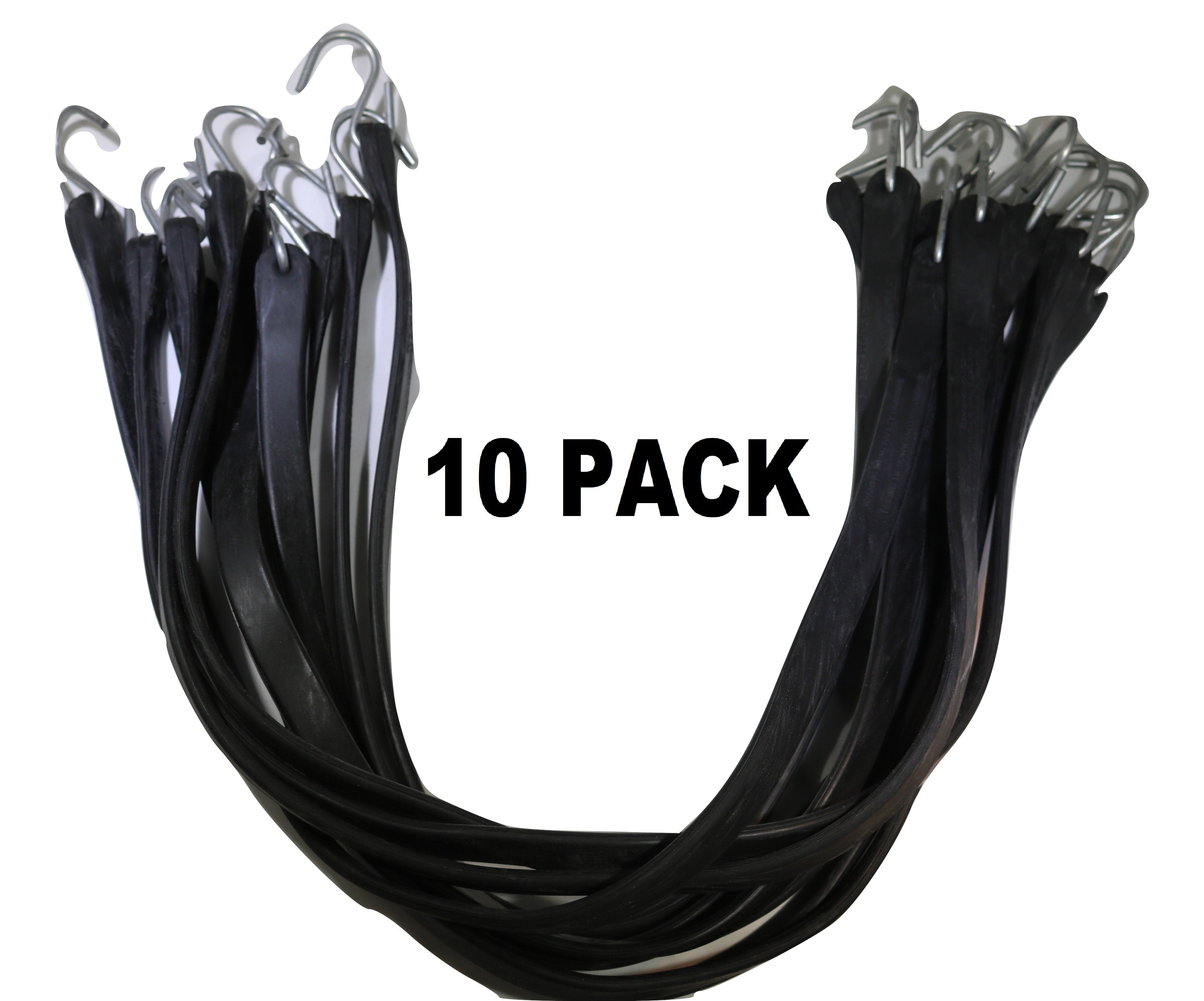 Rubber Tarp Straps w/ Crimped S Hooks | 10 PACK Size: 15 inch