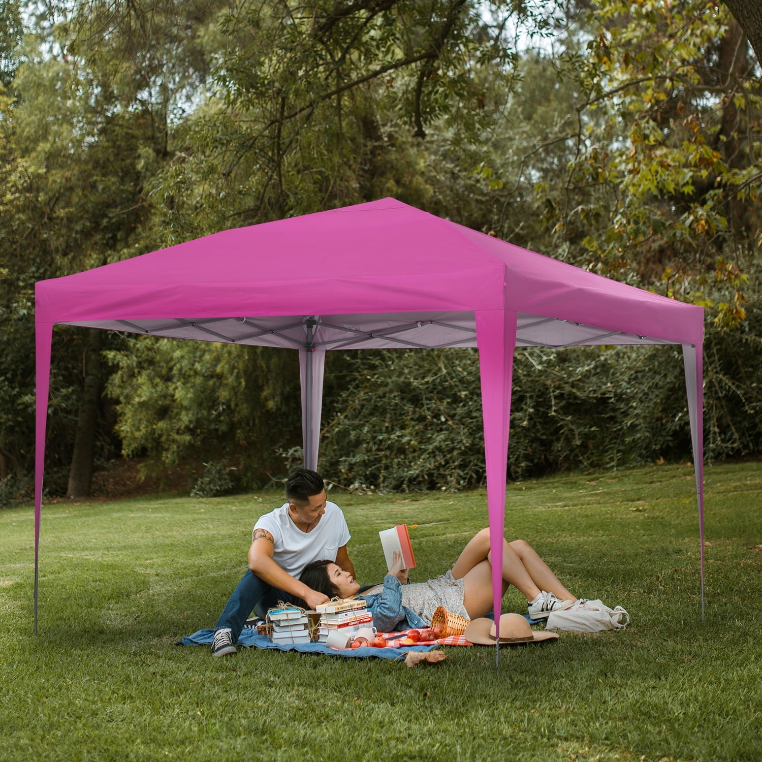 Wesfital 10x10 Ft Outdoor Pop Up Canopy Tent Instant Shelter Pop-Up Sun Camping Tent, Pink