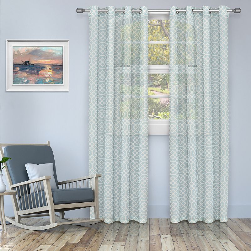 Superior Printed Honey Comb Sheer Set of 2 Window Curtain Panels