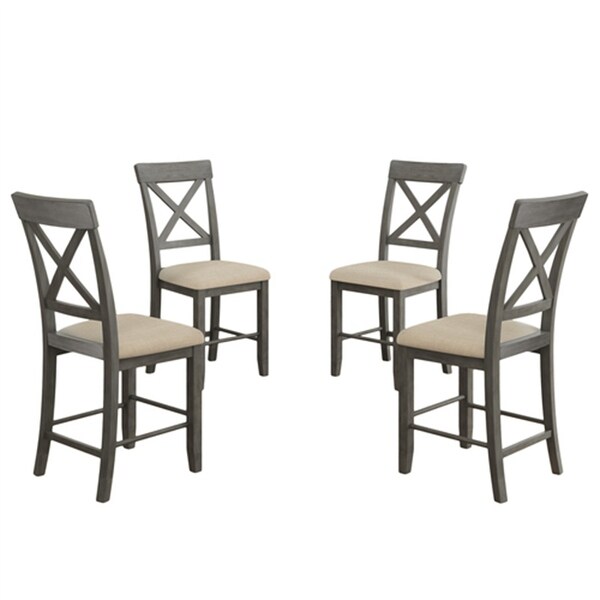 Wood 5-Piece Counter Height Dining Table Set with 4 Upholstered Chairs