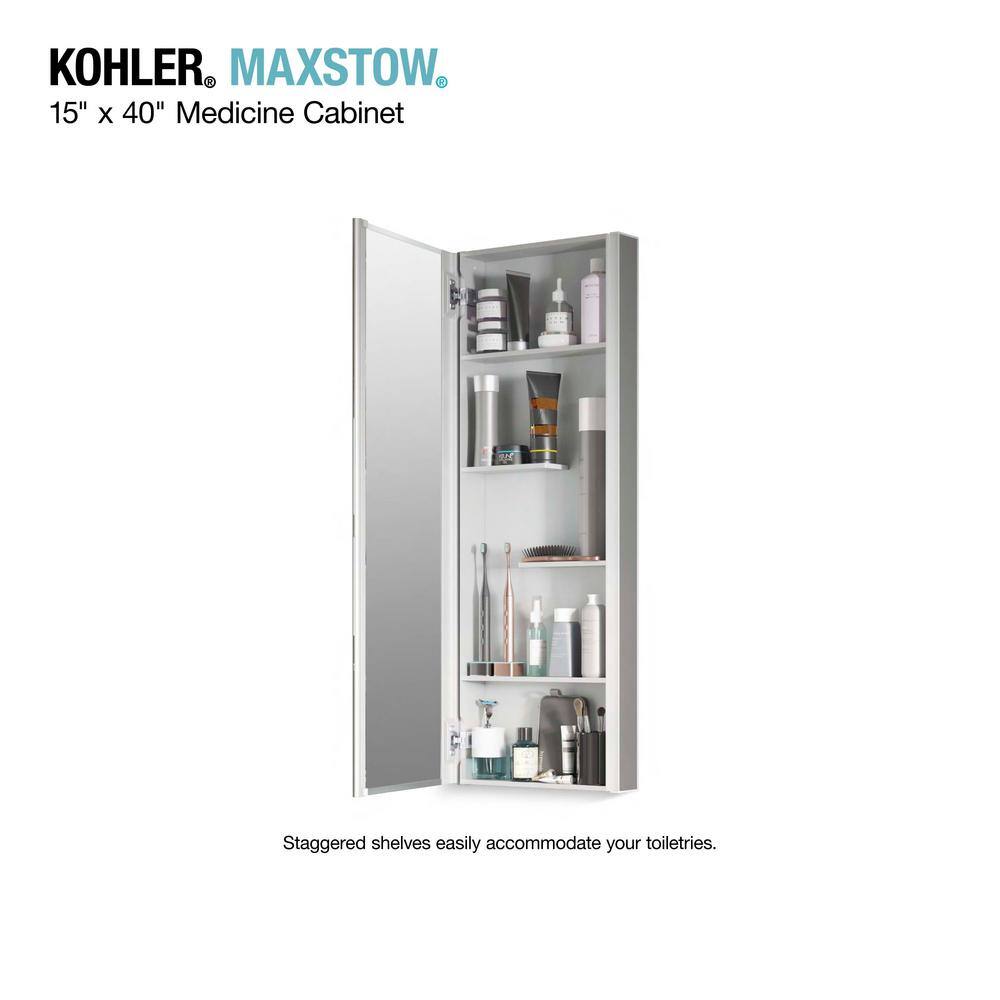 KOHLER Maxstow 15 in. x 40 in. Aluminum Frameless Surface-Mount Soft Close Medicine Cabinet with Mirror K-R79226-LA1