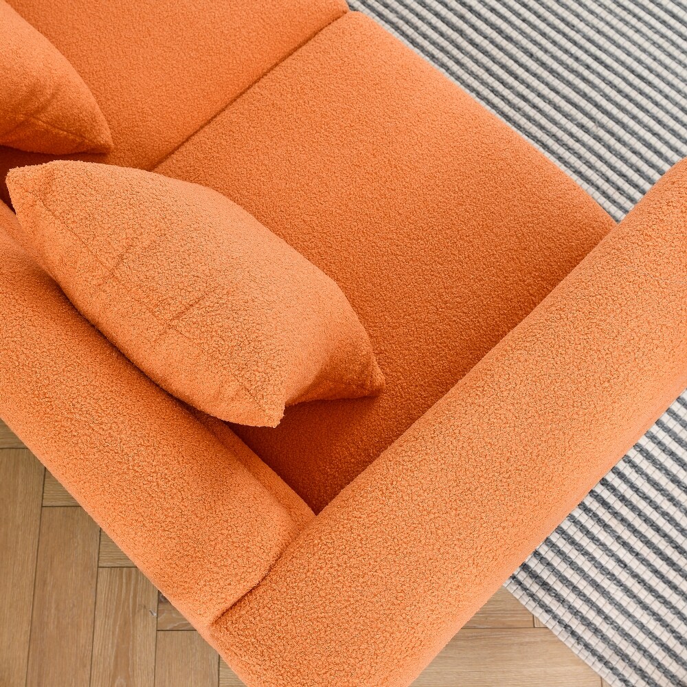 Stacked Sectional Sofa Sets Teddy Fabric Loveseat Sofa Curved Side Settee Sets with Lumbar Pillows for Living Room  Orange