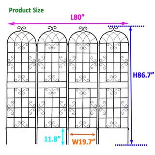 Sudzendf 86 .7 in. Black Metal Garden Trellis Outdoor Flower Support (4-Pack) TOUTD823