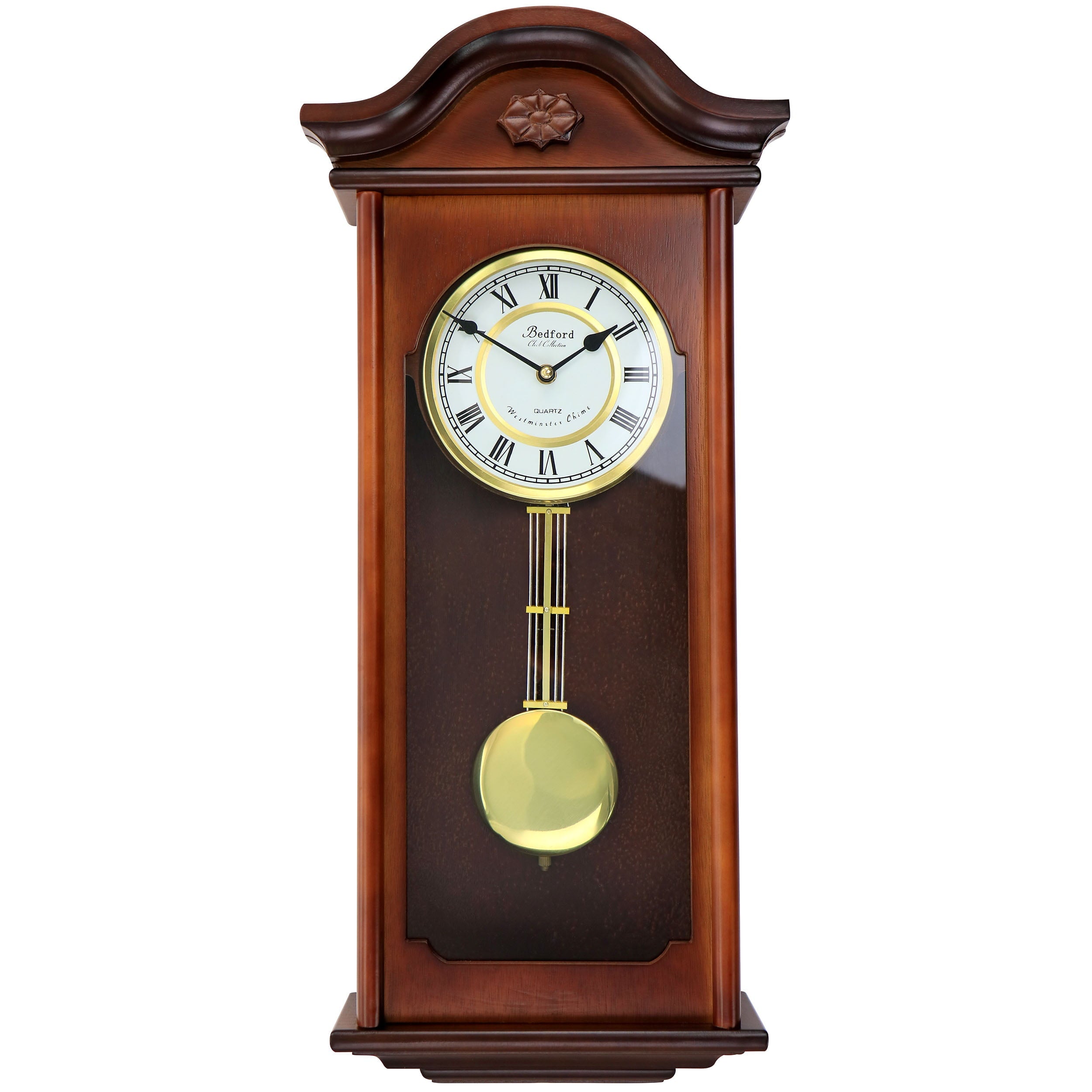 Bedford Clock Collection Jacob 22.75 inch Mahogany Brown Chiming Vintage Pendulum Wall Clock