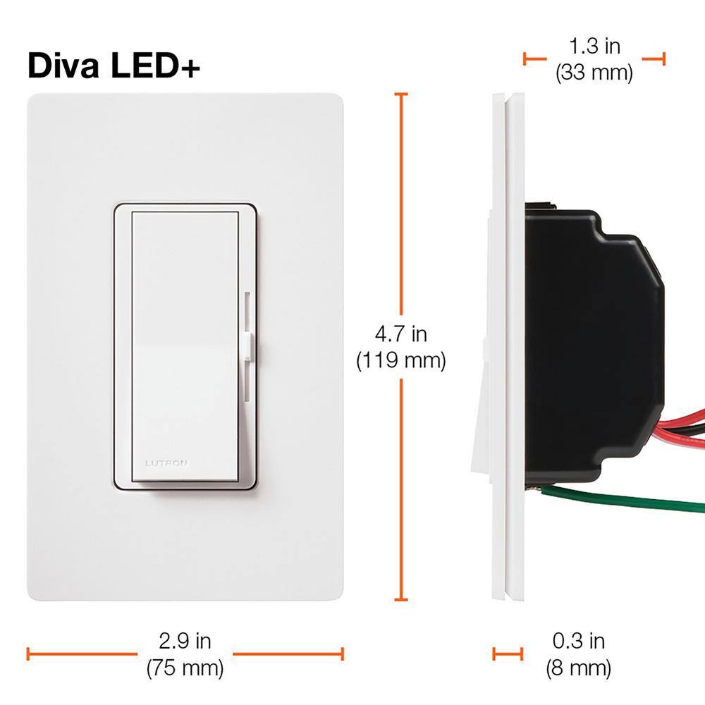 Lutron Diva LED+ Dimmer Switch for Dimmable LED Bulbs 150-WattSingle-Pole or 3-Way Light Almond (DVCL-153PR-LA) DVCL-153PR-LA