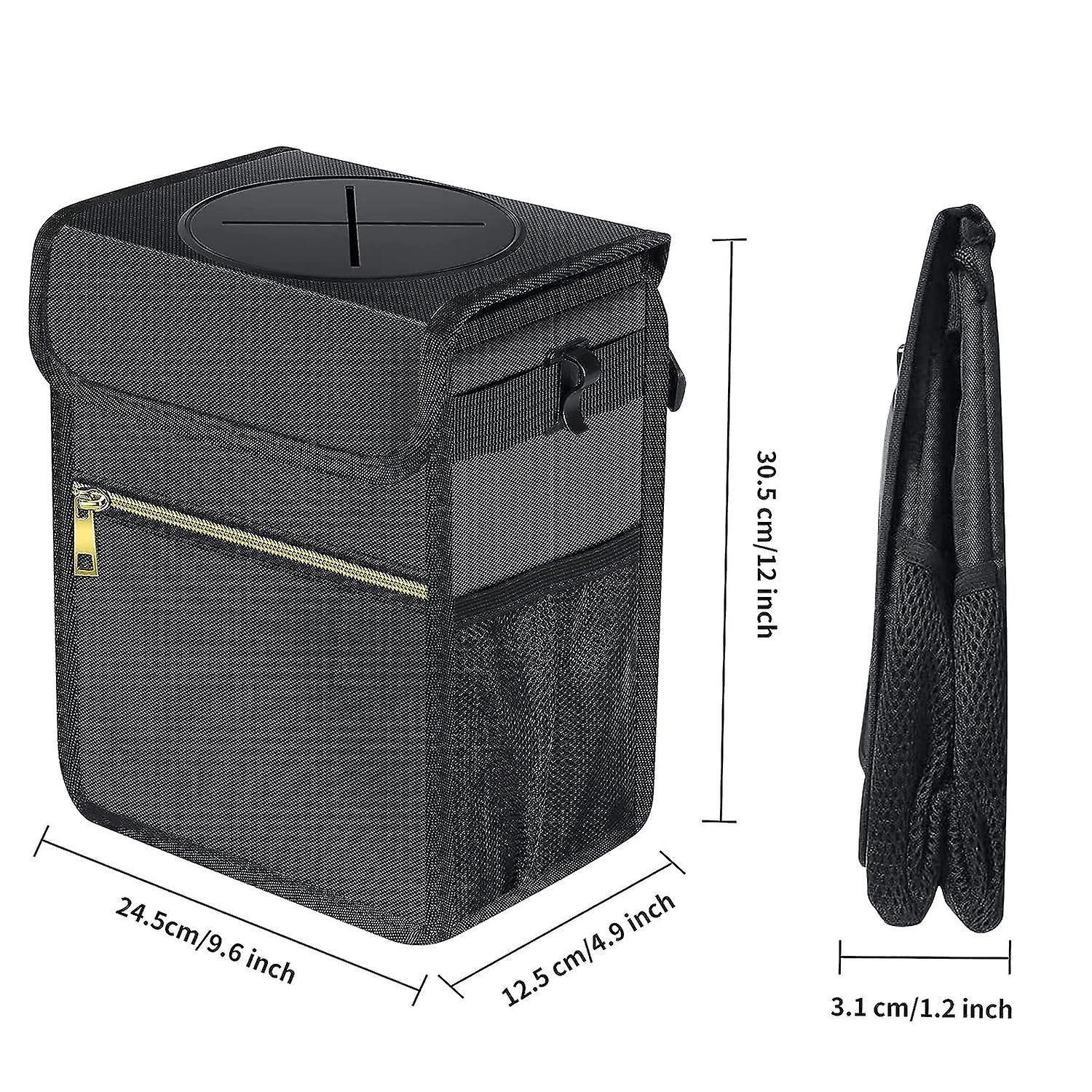 Car Trash Can， 100% Leak-proof Waterproof Car Garbage Can With Lid Portable Collapsible Auto Trash Bin With Zipper and Mesh Storage Pocket Multipurpose